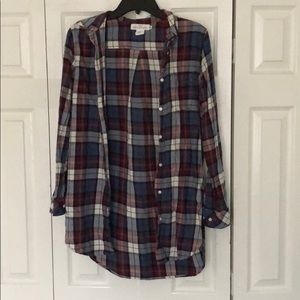Maroon, navy, and white long flannel